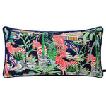 housse coussin scénique imprimé motif oriental cavaliers pagodes animaux moderne bleu rouge vert noir