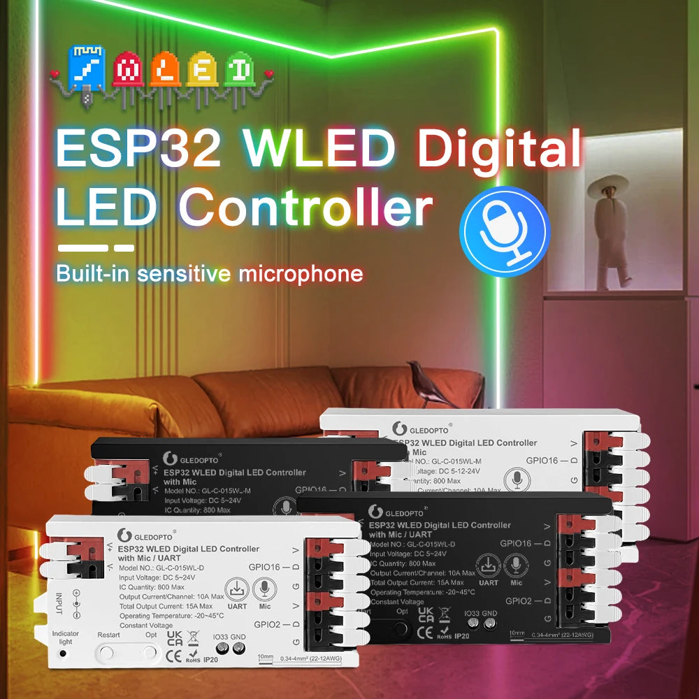 ruban led multicolore moderne controle esp32 wled app 12v 240w 30m wlan alexa
