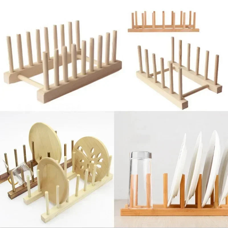 support vaisselle bambou stand couvercles séchoir assiettes organisateur cuisine moderne blanc gris