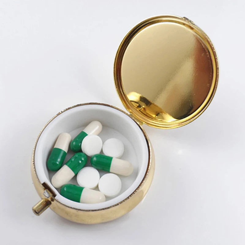 organisateur médicaments boîte pilules or blanc lisse brillant classique bouton pression portable voyage