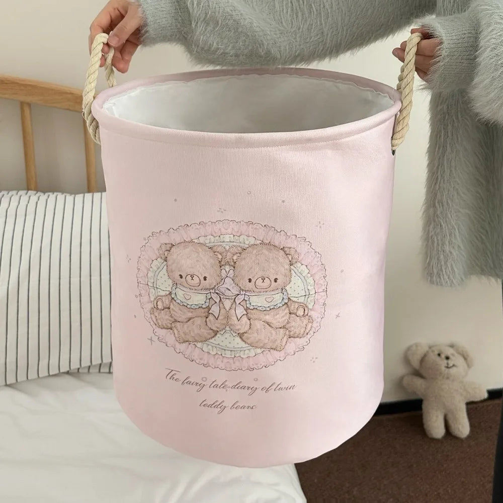 panier linge pliable bleu clair dessins animaux poignées corde utilisation multiple réutilisable