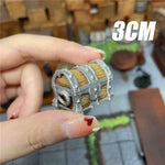 coffres miniatures barils marron clair gris métallique texture bois détails métalliques réalistes opaques