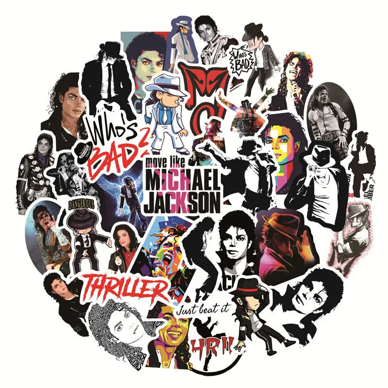 stickers michael jackson noir blanc silhouettes bad thriller adhésifs graphiques illustrés posés collectionné or