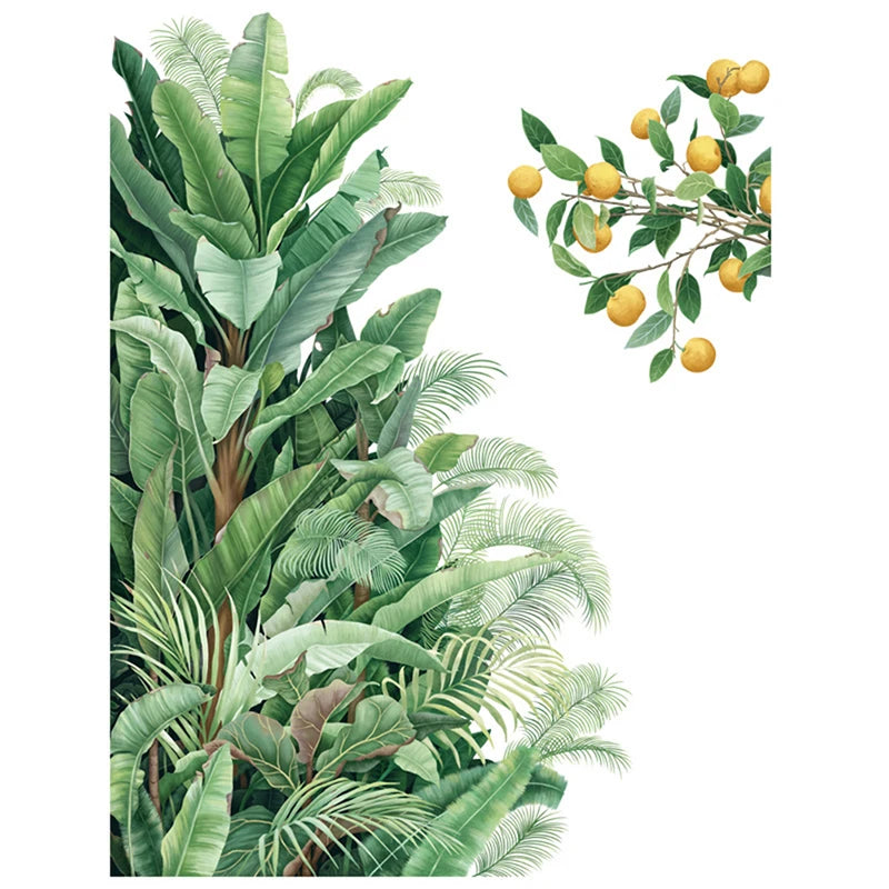 stickers muraux feuilles vertes bananier citronnier nature tropical adhésif salon enfant diy