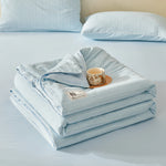 couvre lit été bleu clair rayures fines coton doux respirant moderne chambre maison