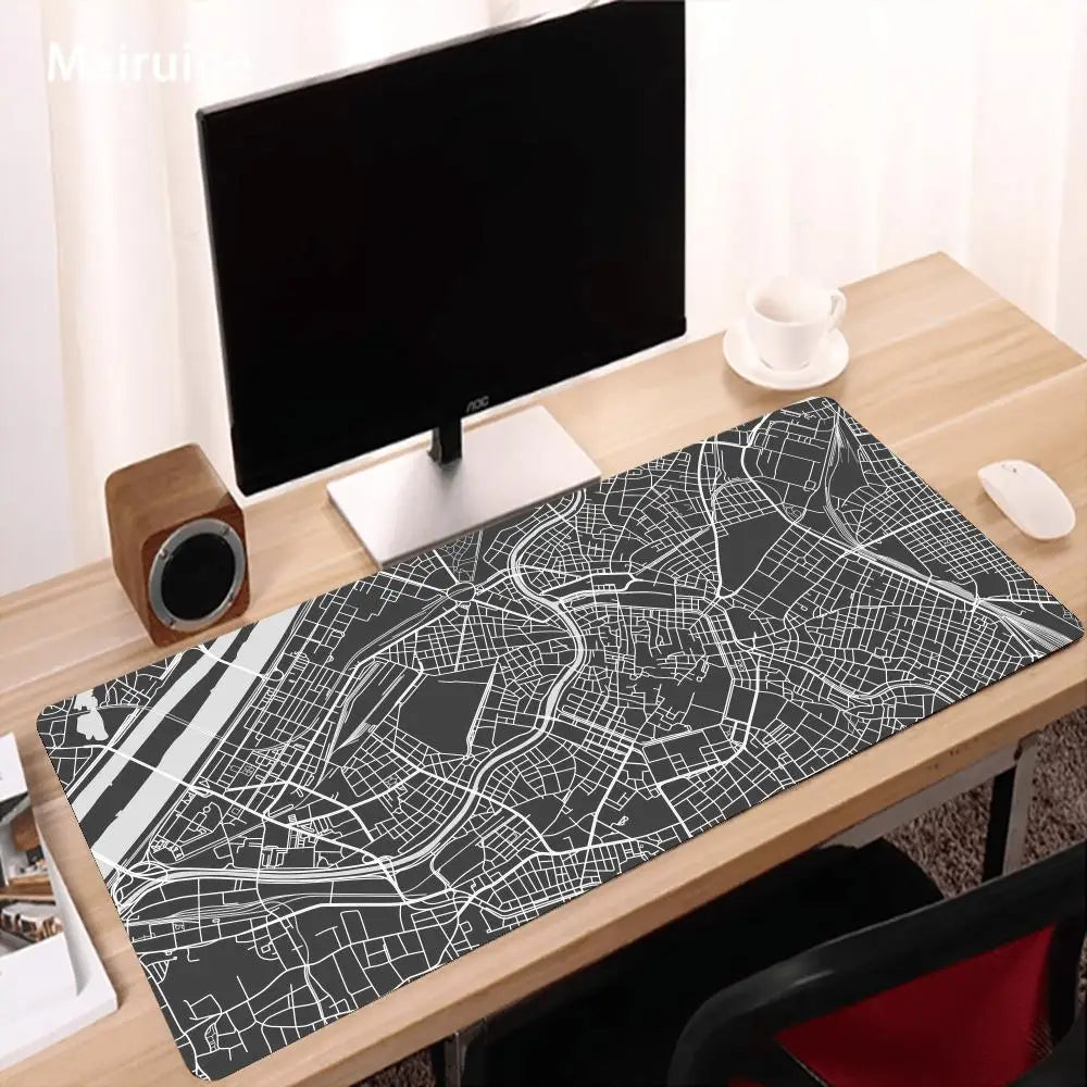 tapis souris cartographique noir blanc non glissant gamer moderne minimaliste