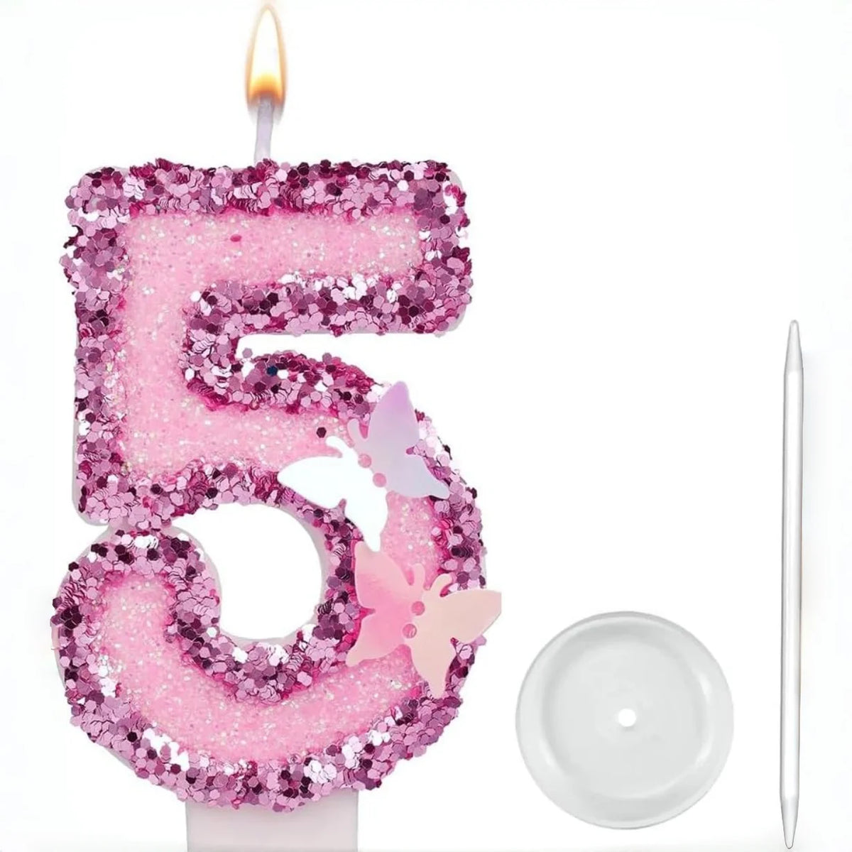 bougies anniversaire forme chiffres rose pailletées papillons relief festives