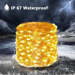 guirlande lumineuse solaire dorée 100 led 12m moderne piquet extérieur led multicolore ip65