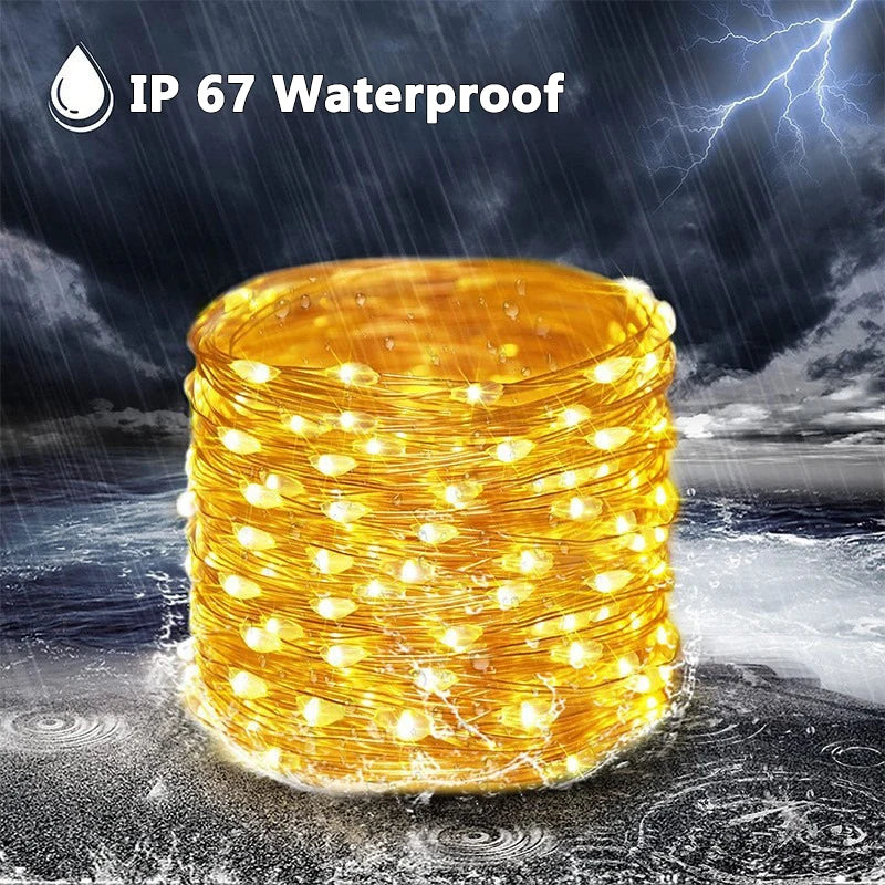 guirlande lumineuse solaire dorée 100 led 12m moderne piquet extérieur led multicolore ip65