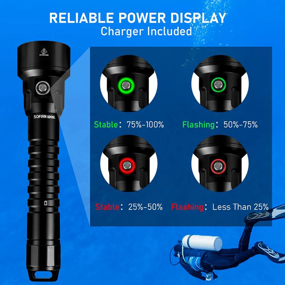 lampe poche plongée LED rechargeable étanche 200m lumineuse fishing adultes