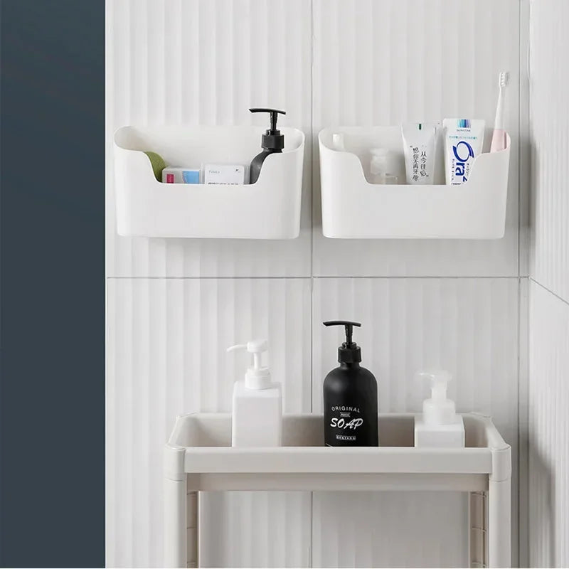 porte savon blanc adhésif mural moderne rangement lotion dentifrice gobelet magazine