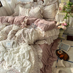 parure lit complète fleurs vintage princesse housse couette drap taies oreillers