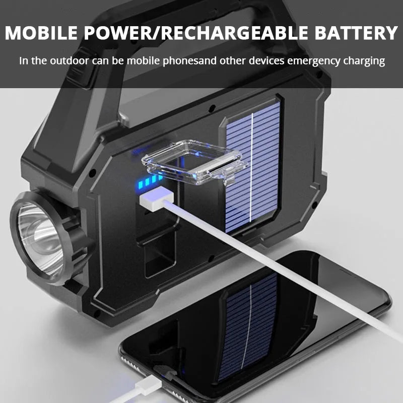 lampe poche rechargeable solaire modes éclairage poignée multifonctionnelle moderne noire led abs