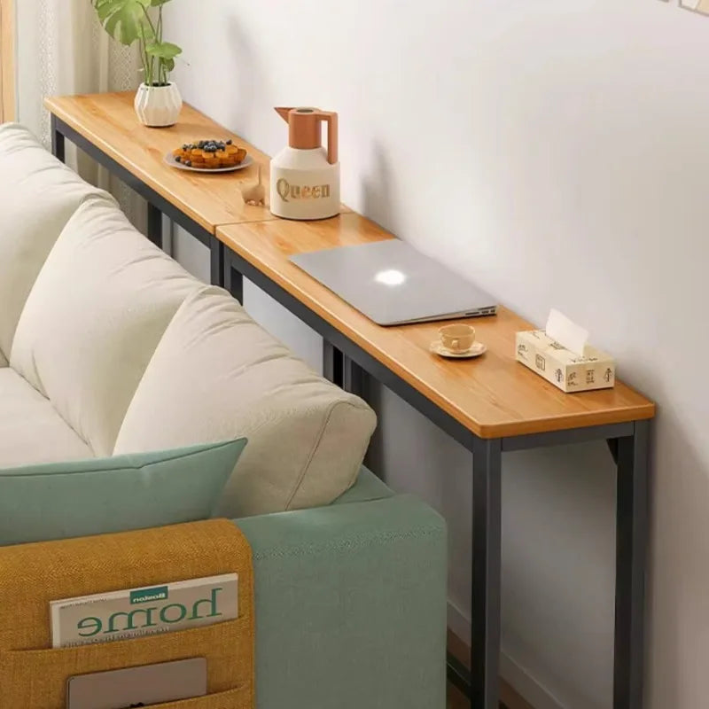 table d'appoint moderne bois naturel blanc poches plateau serviettes tasse