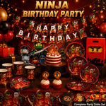 assiettes papier serviettes gobelets tissu table ninjas feu anniversaire thème ninja rouge vert