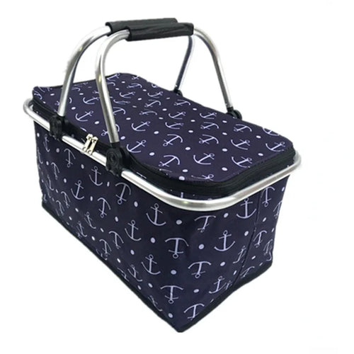 panier pique nique pliable bleu marine moderne ancre poisours intérieur isolant poignées métalliques
