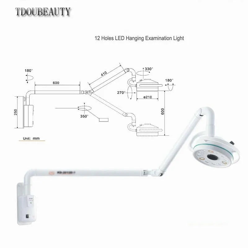 lampe chirurgie blanc moderne 50000h 40000lx led 12x3w 5500k fixation murale interrupteur