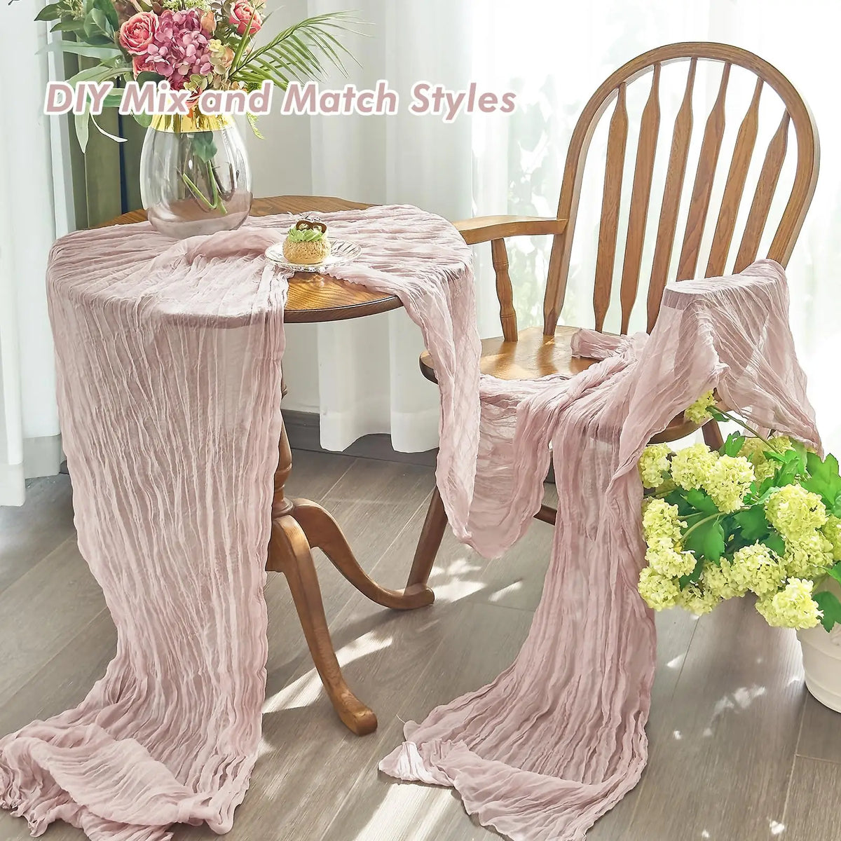 serviettes table rose pâle crêpe plissées décoration élégante maison mariage festive