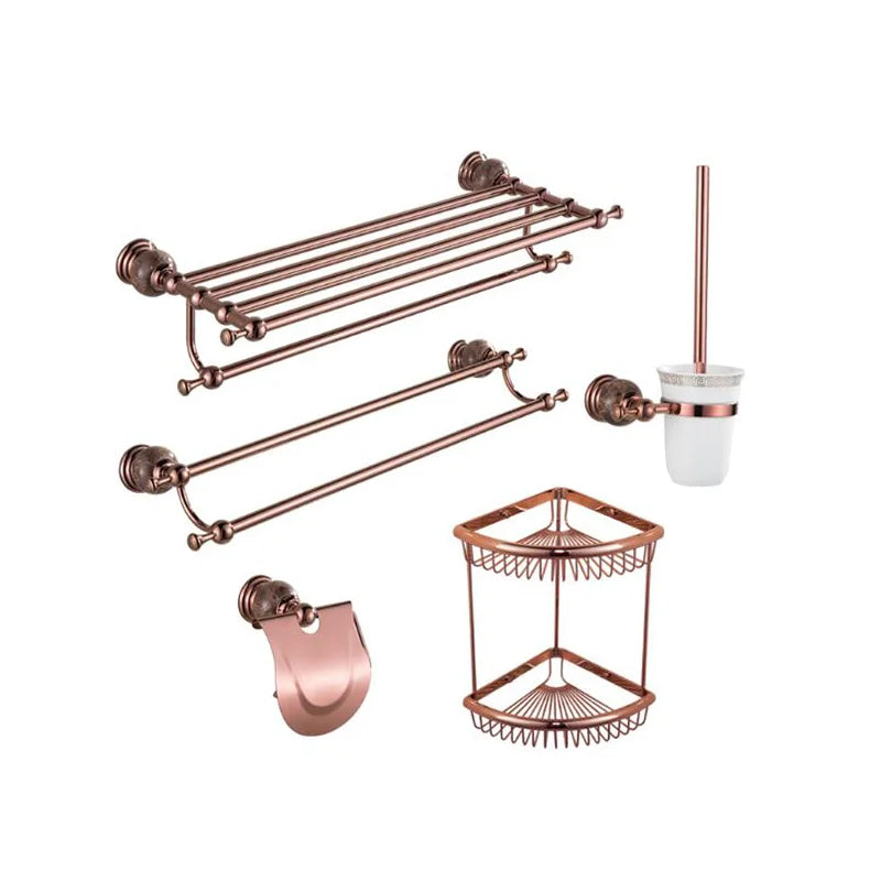 porte serviettes rose doré ensemble salle bain classique fixations murales barres anneaux