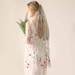 voile mariée bohème broderie florale 3d peigne transparent romantique champêtre