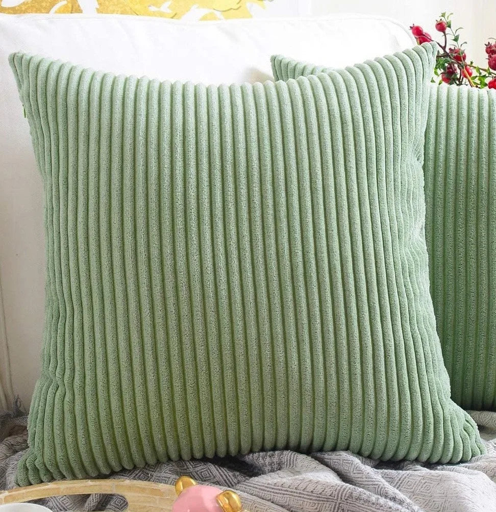 housse coussin velours côtelé rayée beige décorative canapé salon lit moderne doux