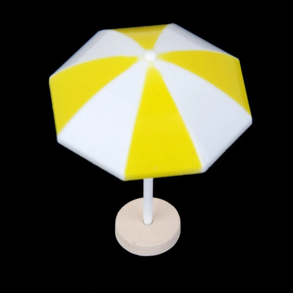 parasols miniatures décorations paysage moderne rouge blanc bleu jaune rayures horizontales tringle base circulaire