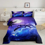 ensemble literie thème marin dauphins violet bleu blanc moderne impression 3d polyester brossé