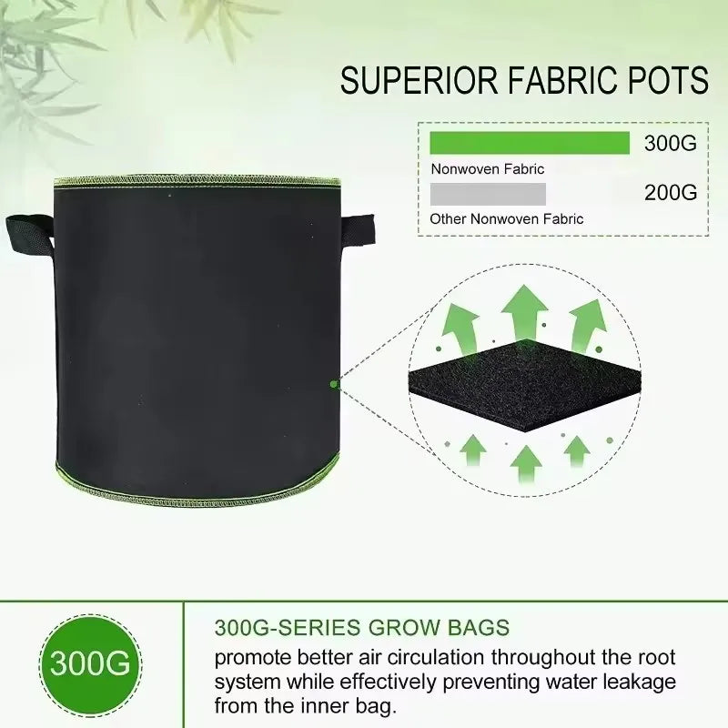 pots fleurs tissu non tissé noir vert modernes poignées 10 gallons