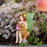 figurine fée jardin miniature chien ailes translucides couleurs pastel couronne fleurs féerique