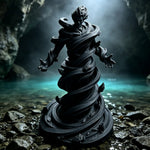 statue spirale vent fantôme noir blanc argenté artisanal main sculpté détails floraux base fantaisie