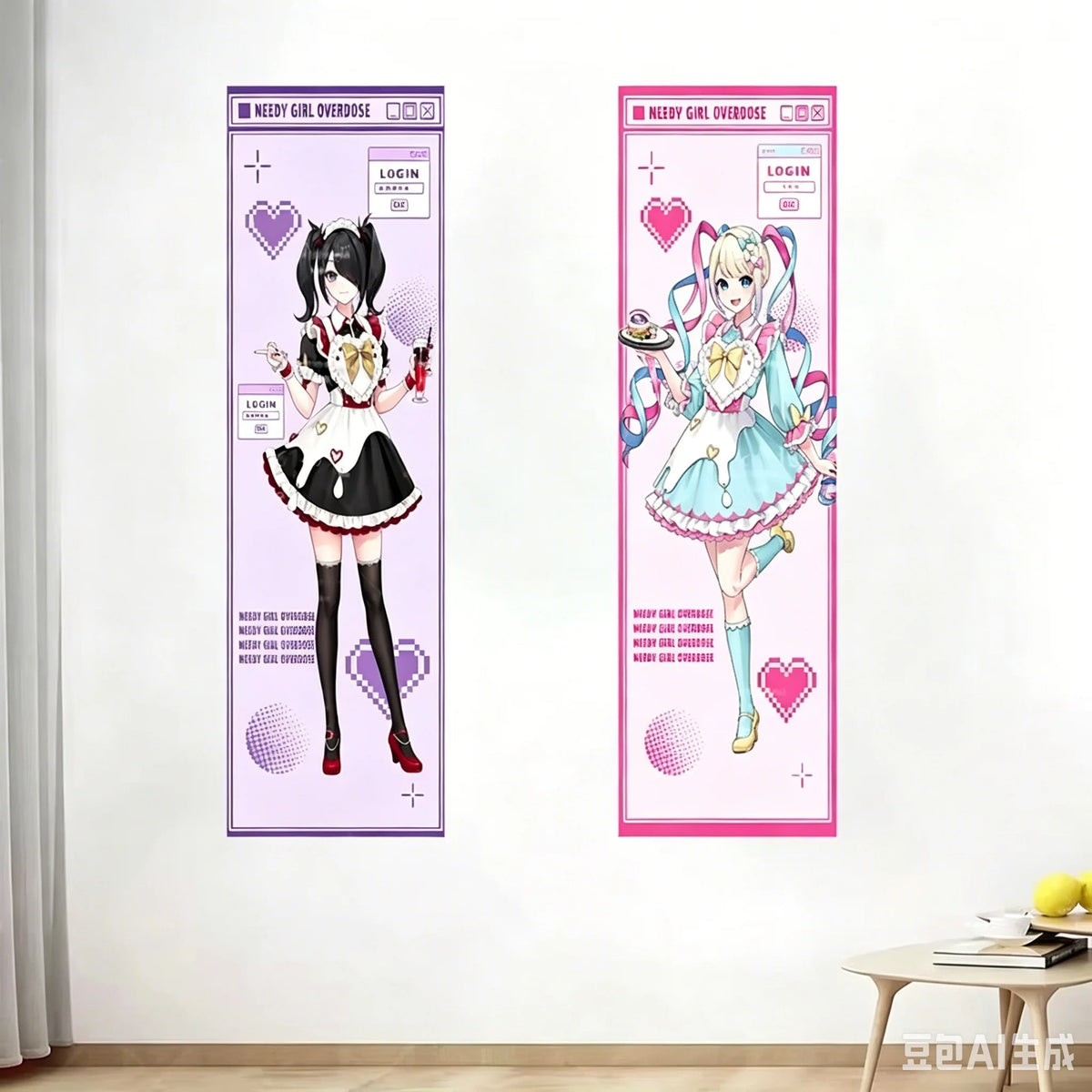 poster mural anime illustration fille costumes servant NEEDY GIRL OVERDOSE LOGIN violet rose noir