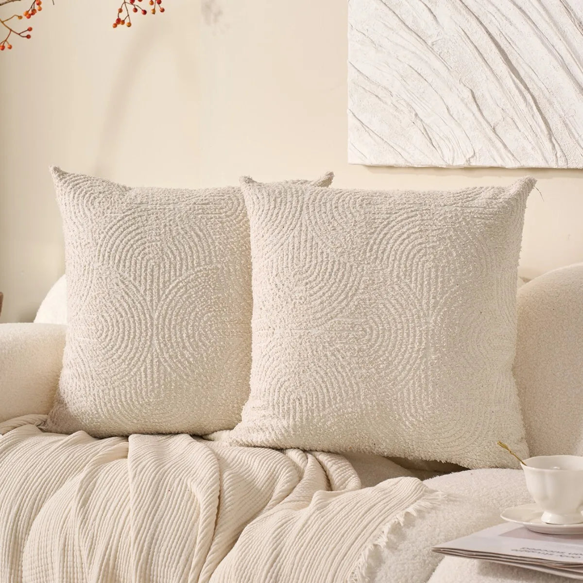 housse coussin carré brodé géométrique moderne polyester coton bleu rouge jaune gris blanc decoration