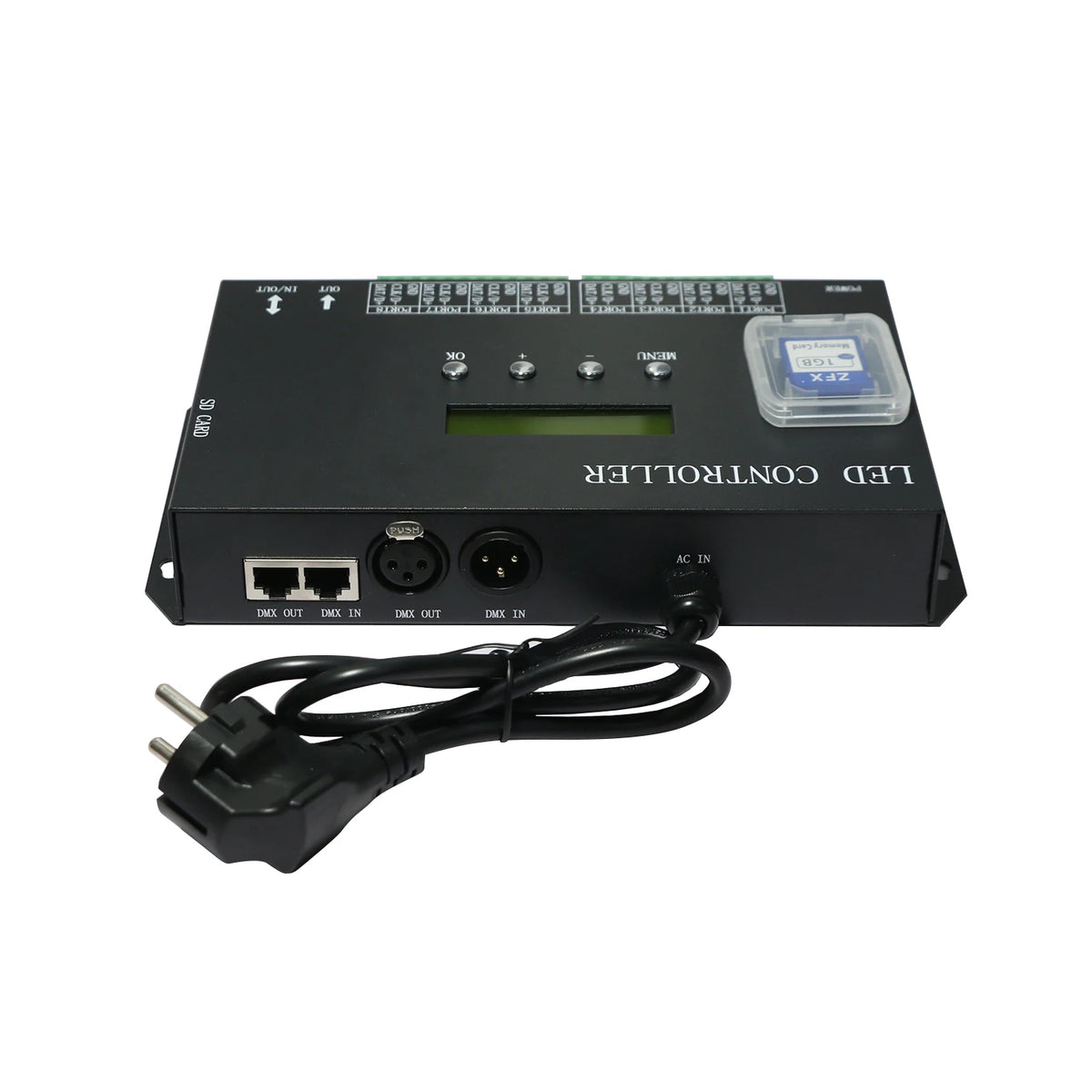 contrôleur led rgb ports noir industrielle carte sd câble alimentation boutons
