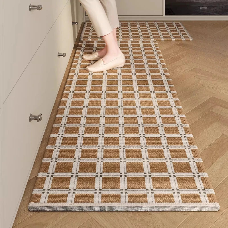 tapis carreaux géométriques moderne beige marron clair imperméable antidérapant
