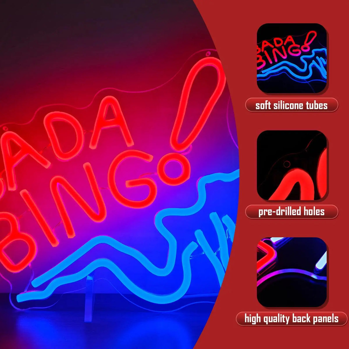 néon lumineux moderne texte bada bing rouge bleu adhésif graphique silicone souple haute qualité