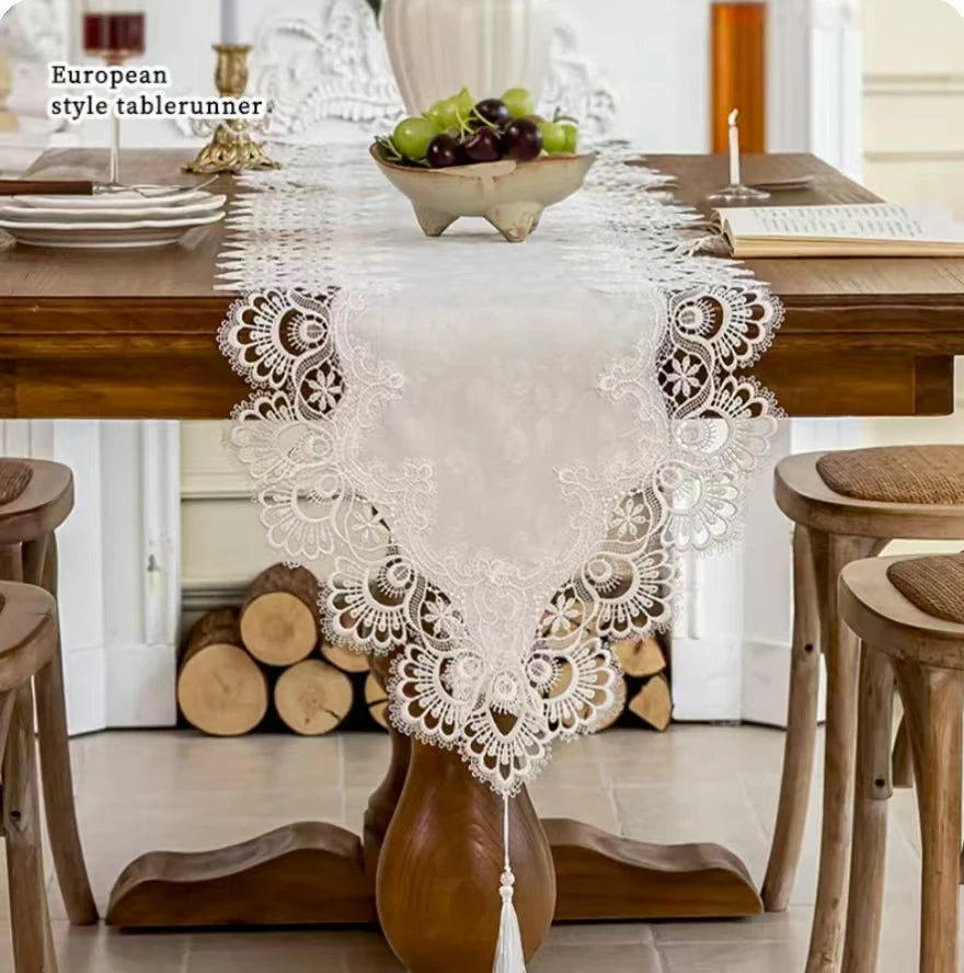 table cheminement brodé fleur blanc doré classique romantique tasselextérieur restaurant cuisine chambre mariage salon