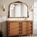 miroir salle bain bois naturel vintage classique motifs dorés vis fixations chambre
