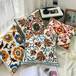 taies d'oreiller coton polyester ethnique floral brodées couleurs vives motifs géométriques coussins deco 45x45cm