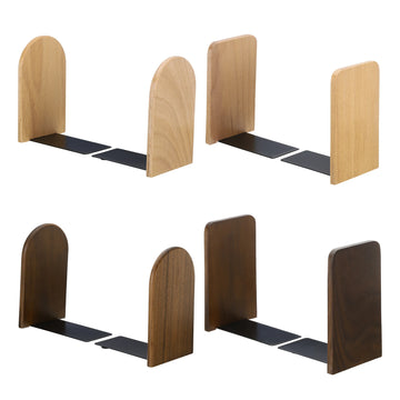 Serre-livres en bois avec base métallique noir sur bureau moderne