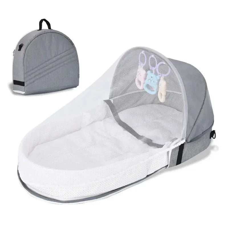lit pliable bébé bleu clair coussin mousse filet anti moustiques porte clés jouets moderne