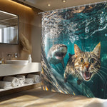 rideau douche moderne humoristique motif requin chat vague polyester opaque ensembles tailles variées