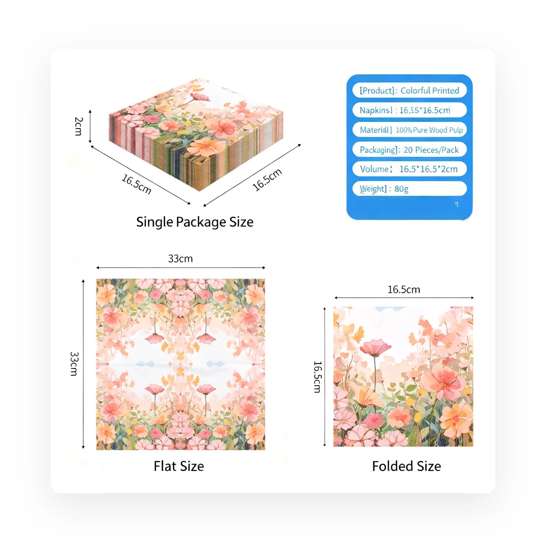 serviettes rose fleurs feuilles tissu festif opalescent pack 40 pièces 16.5cm 16.5cm illustration naturelle