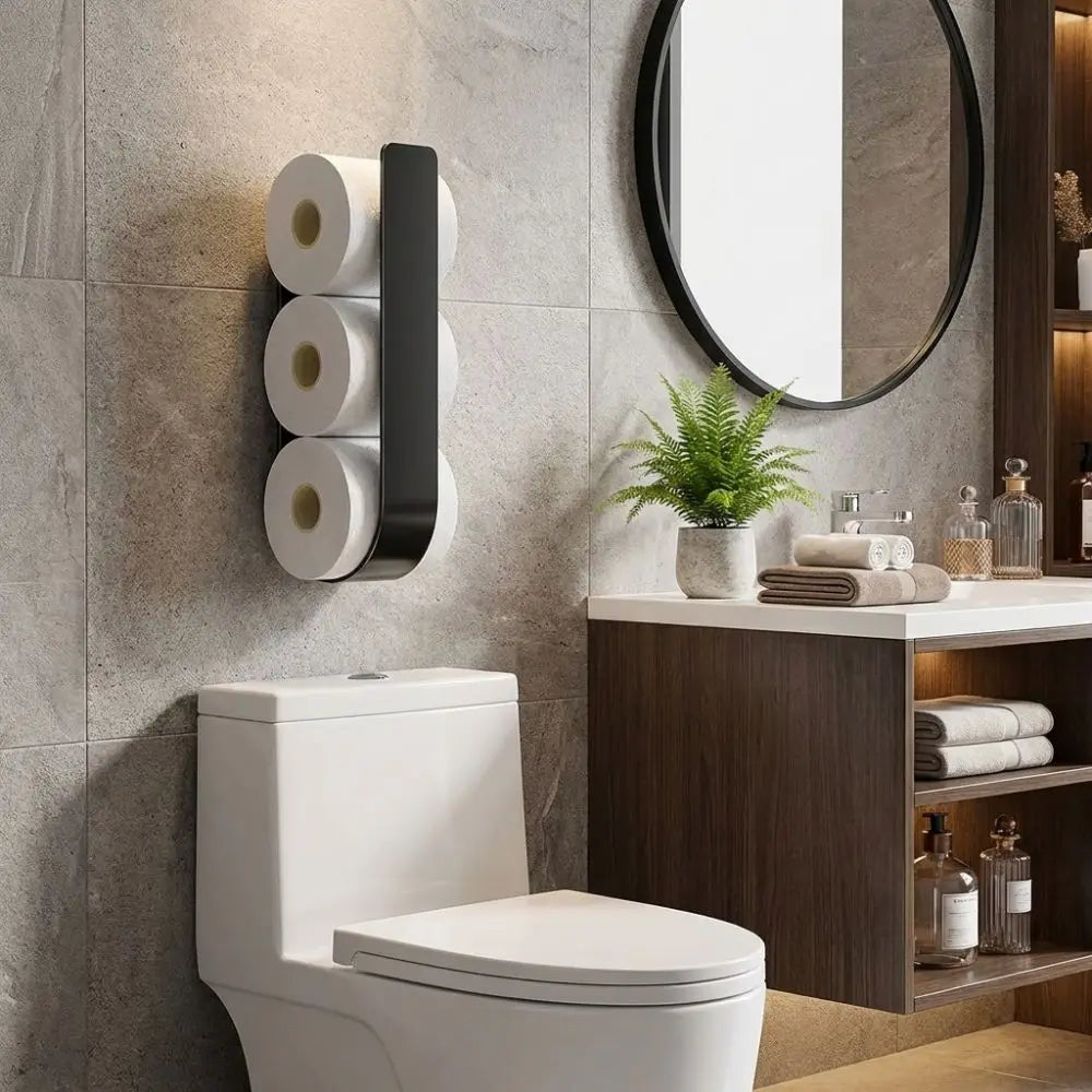 porte rouleaux papier toilette mural noir moderne minimaliste multiple utilisation étagère rangement