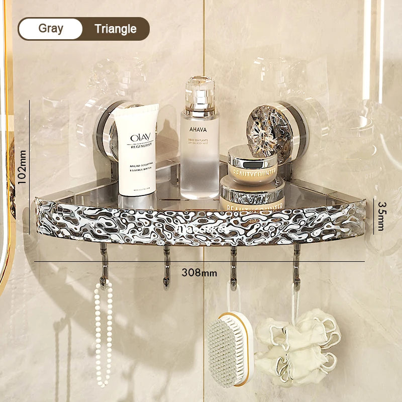 étagère salle bain adhésive transparente motif floral moderne crochets supports adhésifs