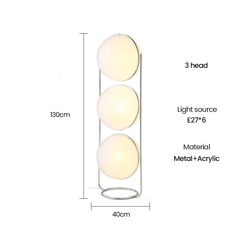 lampe sol moderne sphères translucides blanc chrome nordique minimaliste led acrylique