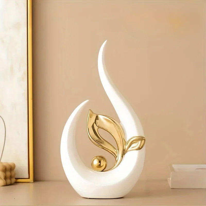 sculptures décoratives modernes feuilles stylisées couleurs or vert blanc artistiques salon