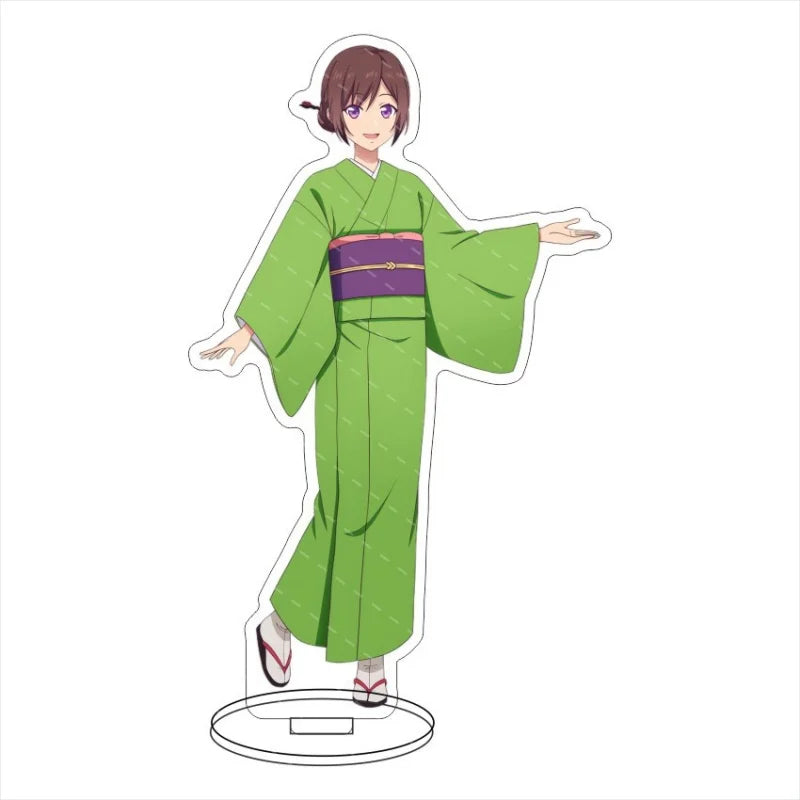 figurines anime acrylique bleu rose verte noire blanche motifs floraux base circulaire décoration collection