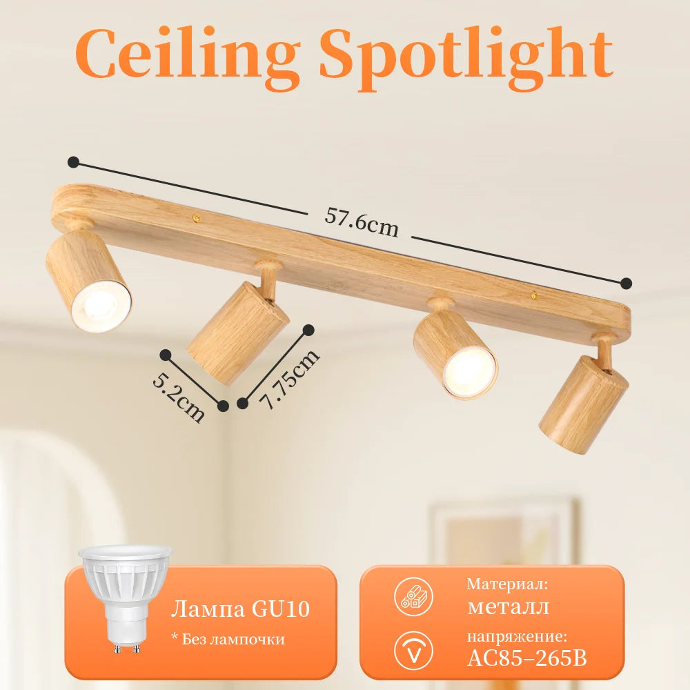 Spot moderne bois naturel ampoule GU10 salle bain restaurant exposition cuisine hall