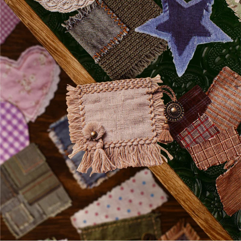 autocollants vintage tissu carnets notes motifs fleuris vichy dentelle tasseaux métal tissu vieux artisanal