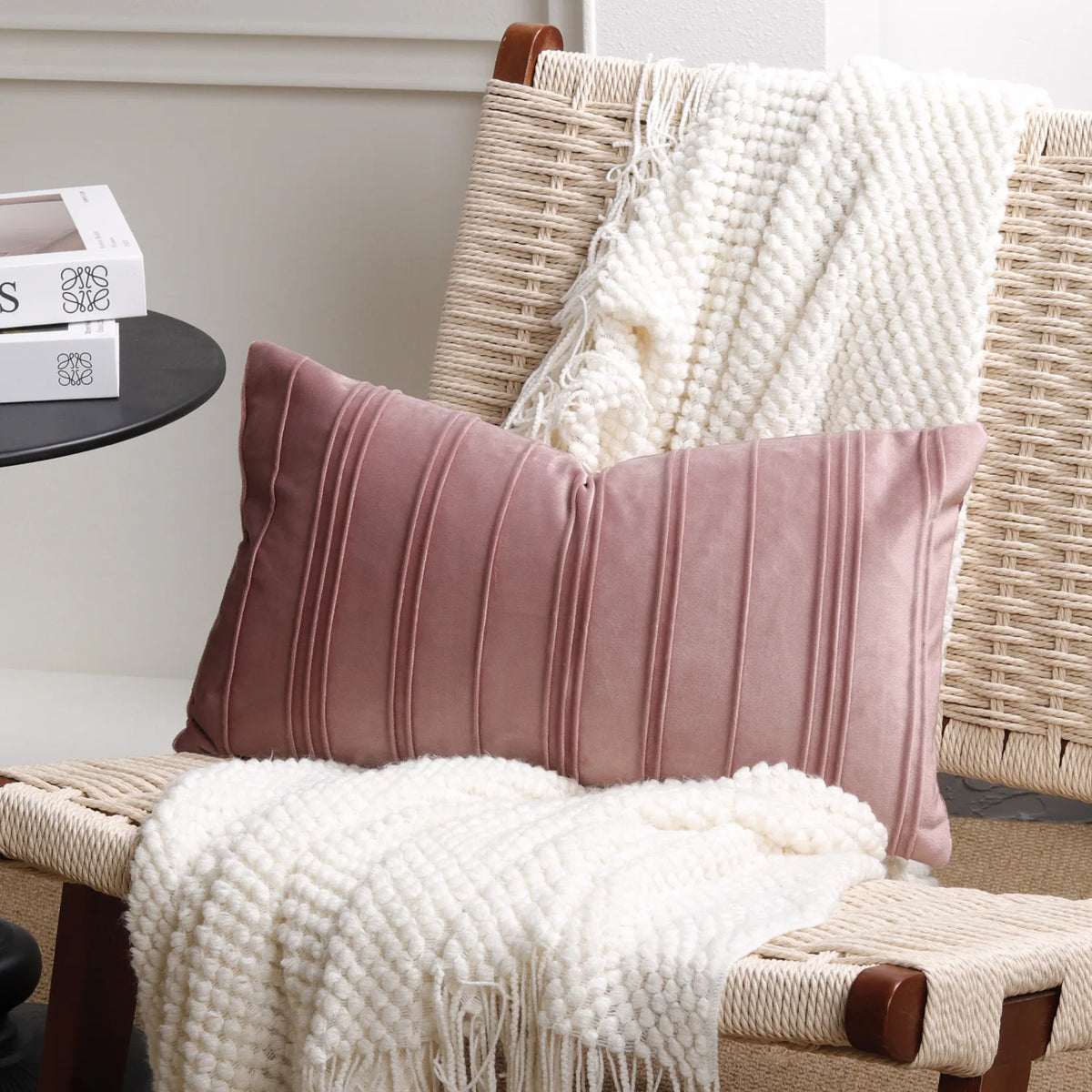 housses coussin polyester rayures verticales nordique moderne pliées décoration intérieure carreaux blanc orange rose